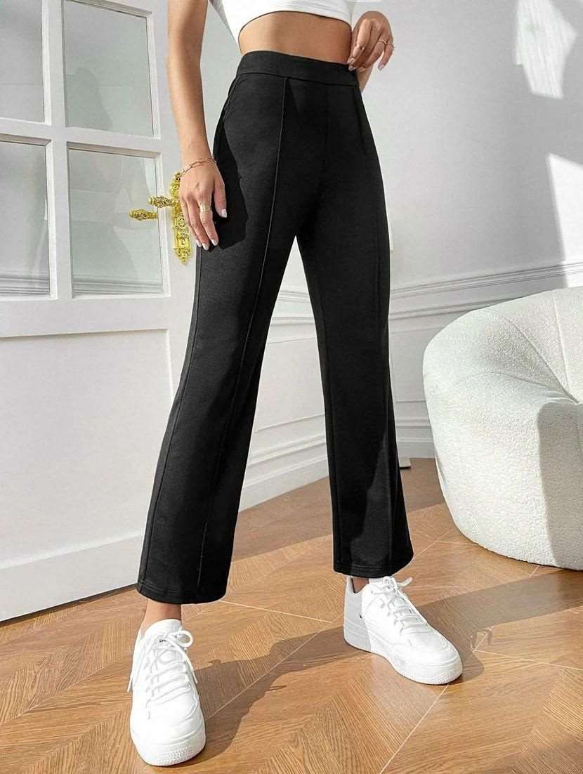 Elegant Black Lycra Solid Trousers For Women's
