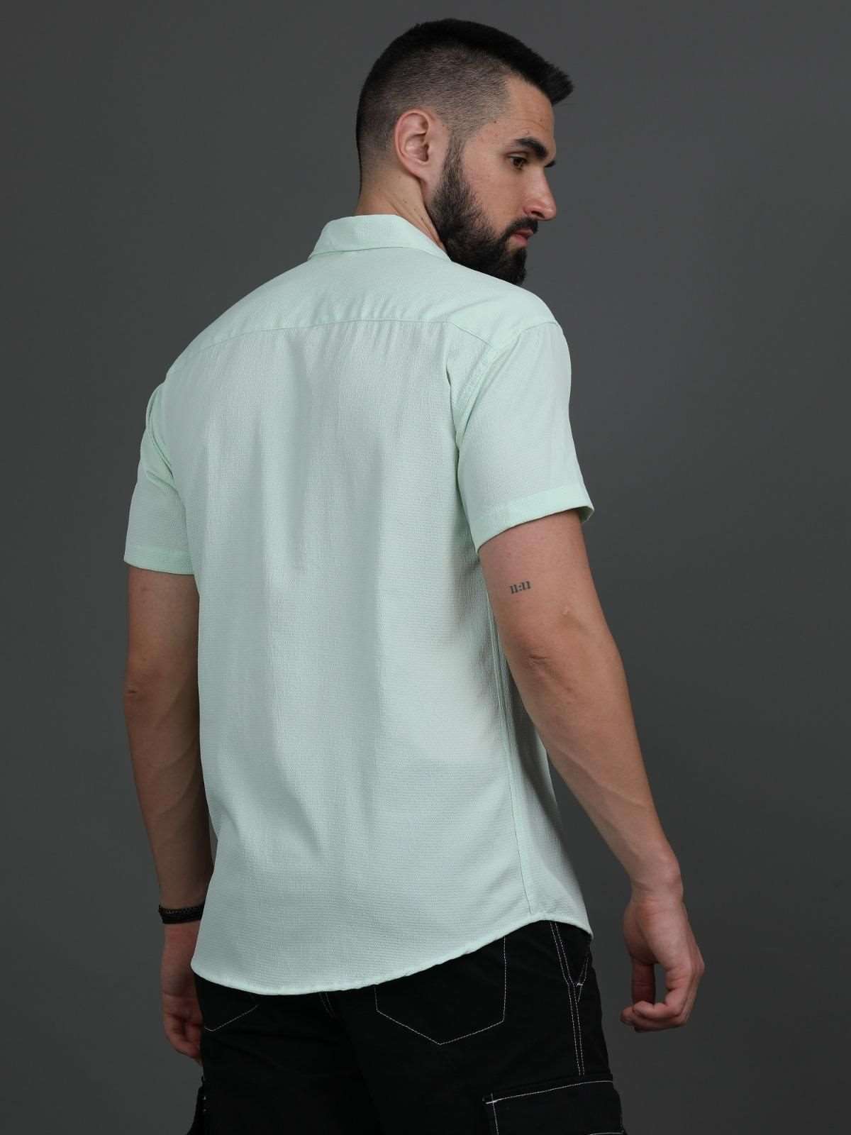 Men's Polycotton (Popcorn Fabric ) Solid Half Sleeves Casual Shirt