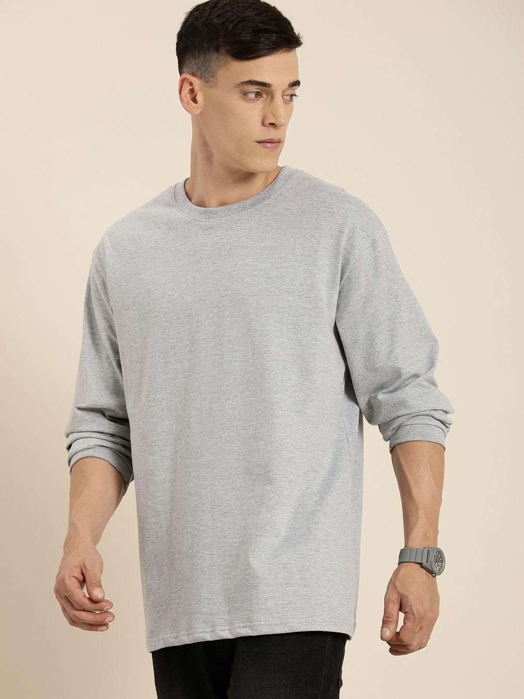 Dillinger Grey Melange Solid Oversized T-Shirt