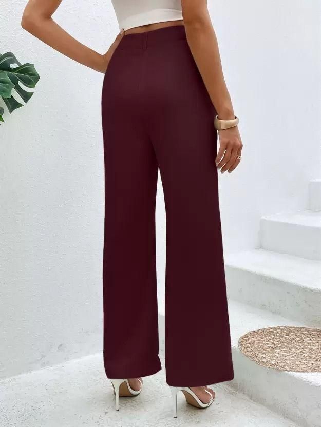 Elegant Maroon Lycra Solid Trousers For Women