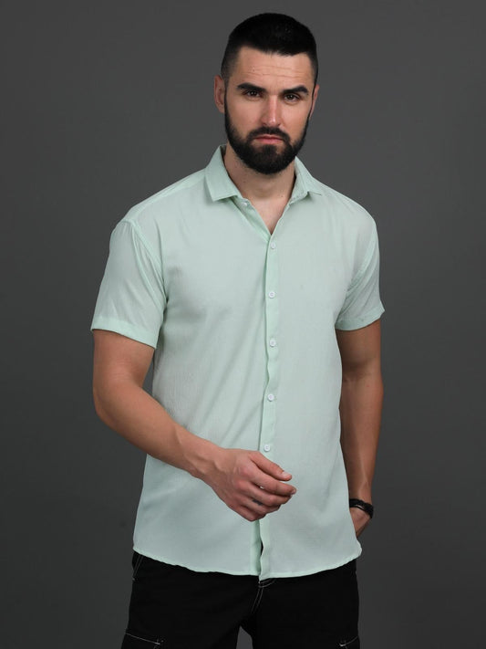 Men's Polycotton (Popcorn Fabric ) Solid Half Sleeves Casual Shirt