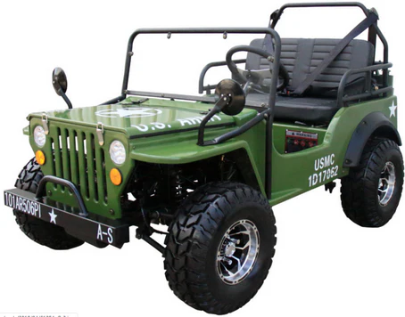 Willys Style Jeep Go Kart, 125cc Gas Engine, 3-speed with Reverse, Ages 12 and up