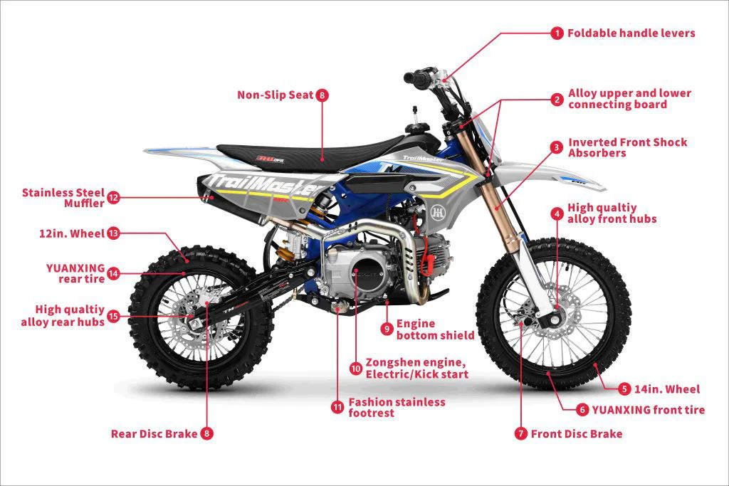 TrailMaster MK125 Dirt Bike 4-Speed Manual Dual Disc Brakes, Electric Start (14/12), Ages 12 and up