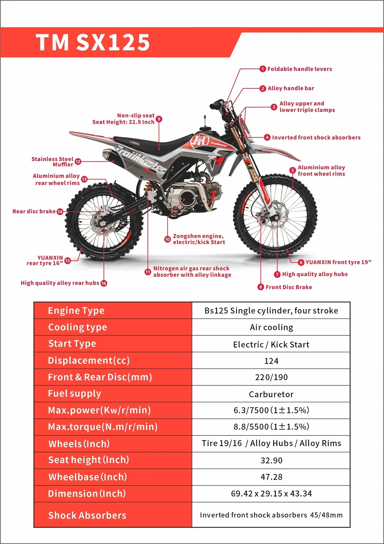 1734-trailmaster-sx125-pro-series-dirt-bike-electric-start-4-speed-manual-dual-disc-brakes-19-16-wheels-13.webp TrailMaster SX125 Pro Series Dirt Bike, Electric Start, 4-Speed Manual, Dual Disc Brakes, (19/16) Wheels