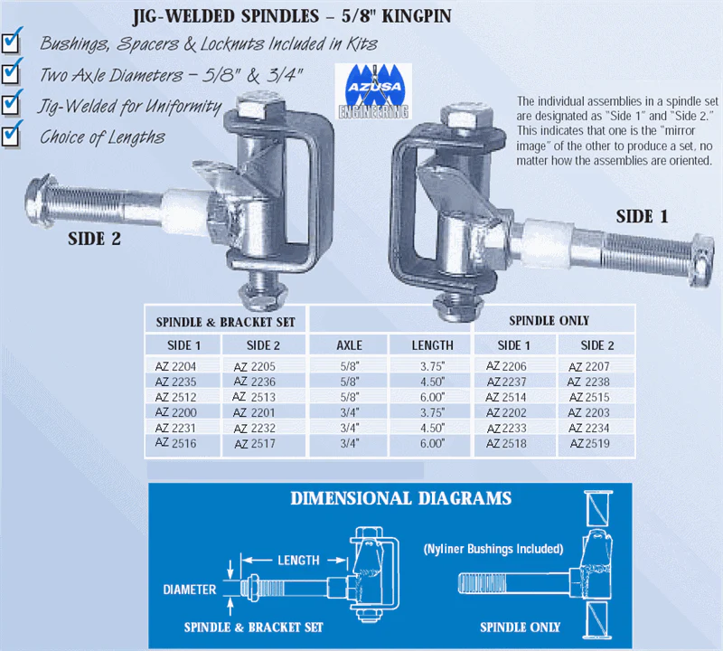 Go Kart Spindles, COMPLETE SELECTION
