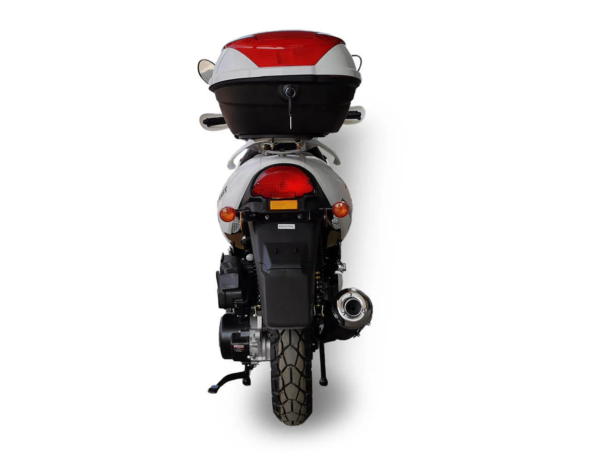 Aldo 150cc Street Scooter, Automatic, Front Disc Brake, 12 inch Aluminum Wheels, LED Headlight, Trunk Included