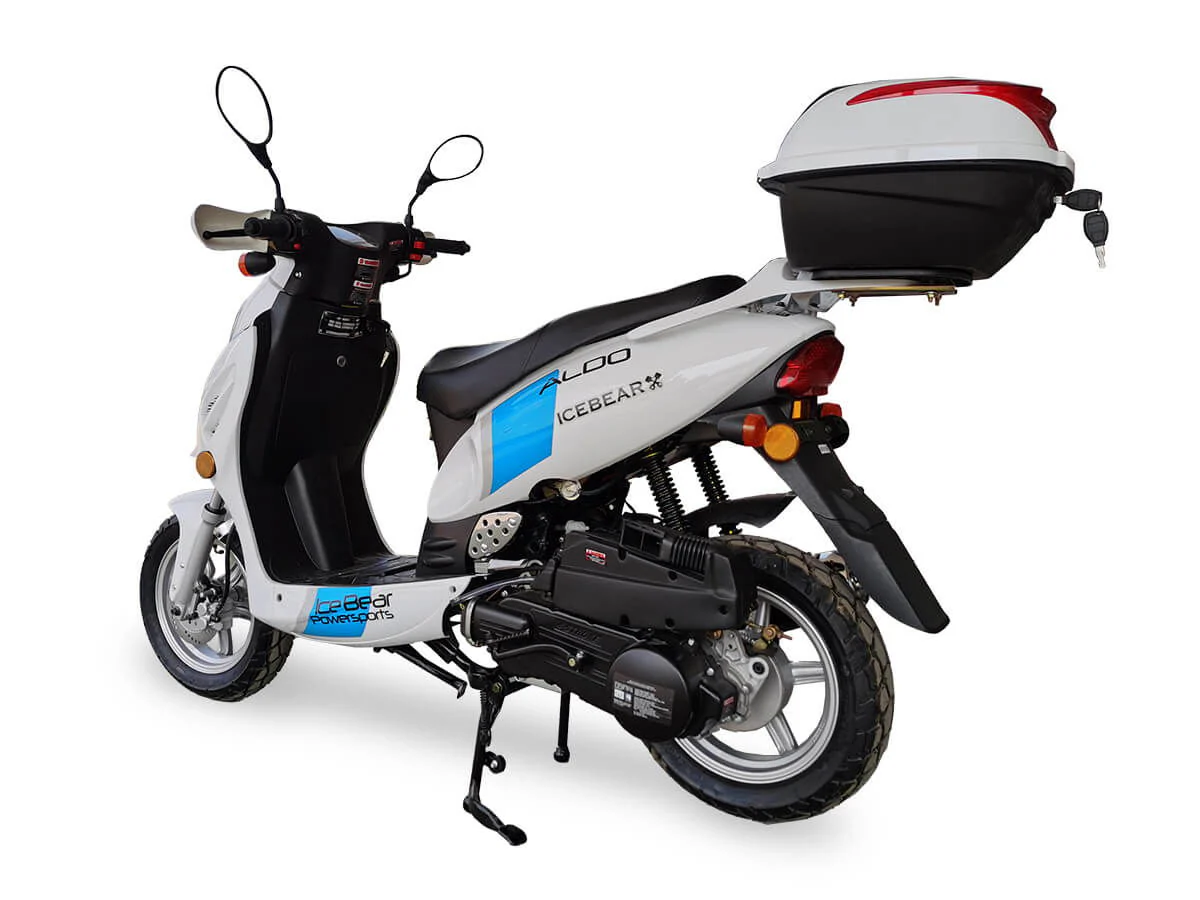 Aldo 150cc Street Scooter, Automatic, Front Disc Brake, 12 inch Aluminum Wheels, LED Headlight, Trunk Included