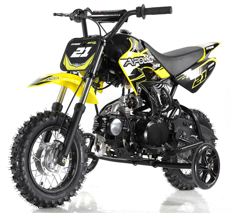 Apollo DB25 70cc Kids Dirt Bike, Automatic, Electric Start, 10/10 inch Wheels, Training Wheels Included, Ages 6 and up
