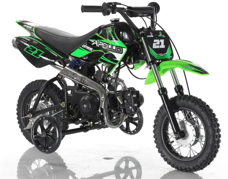 Apollo DB25 70cc Kids Dirt Bike, Automatic, Electric Start, 10/10 inch Wheels, Training Wheels Included, Ages 6 and up