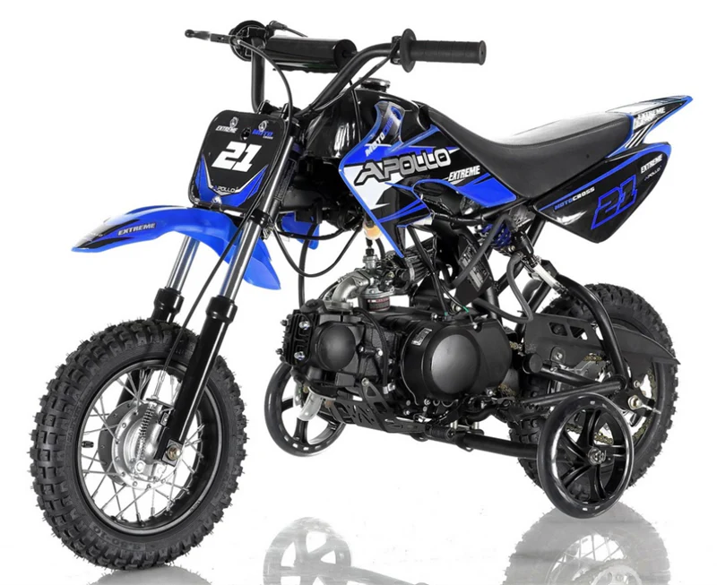 Apollo DB25 70cc Kids Dirt Bike, Automatic, Electric Start, 10/10 inch Wheels, Training Wheels Included, Ages 6 and up