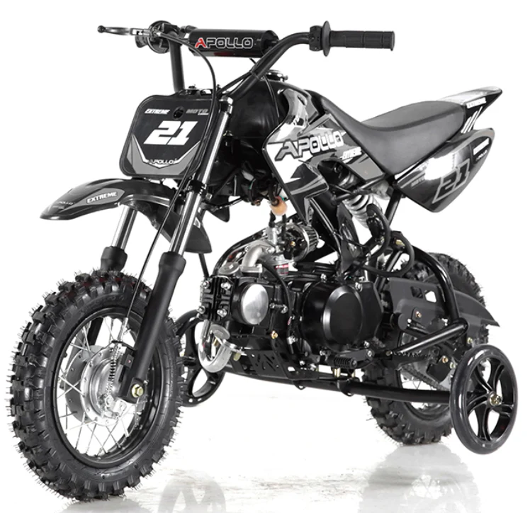 Apollo DB25 70cc Kids Dirt Bike, Automatic, Electric Start, 10/10 inch Wheels, Training Wheels Included, Ages 6 and up
