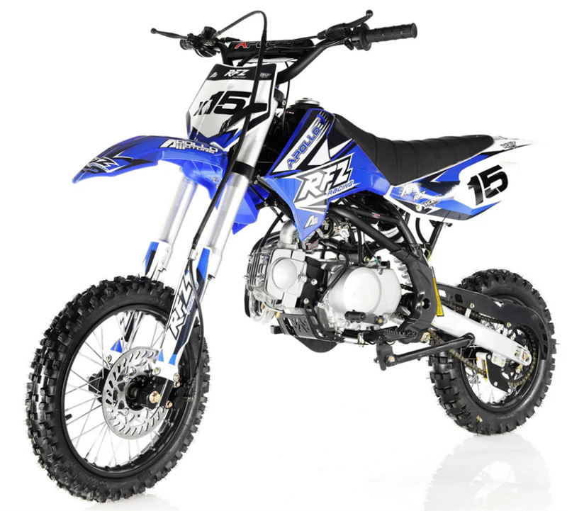 Apollo RFZ X15 125cc Dirt Bike, 4-Speed Manual, 14/12 inch Wheels, Upgraded Frame, Ages 12 and up