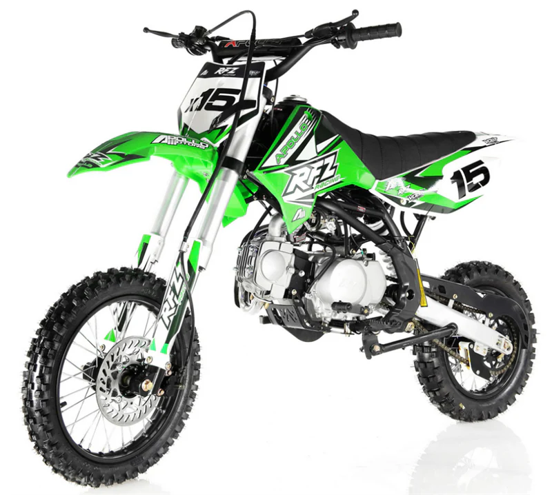 Apollo RFZ X15 125cc Dirt Bike, 4-Speed Manual, 14/12 inch Wheels, Upgraded Frame, Ages 12 and up